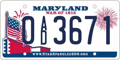 MD license plate 0AD3671