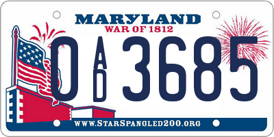 MD license plate 0AD3685