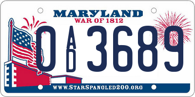 MD license plate 0AD3689