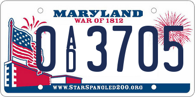 MD license plate 0AD3705