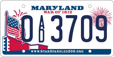 MD license plate 0AD3709