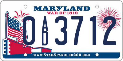 MD license plate 0AD3712
