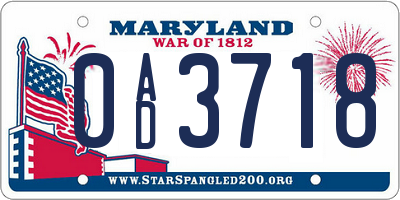 MD license plate 0AD3718