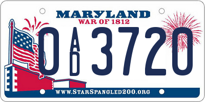 MD license plate 0AD3720