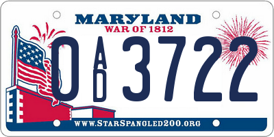 MD license plate 0AD3722
