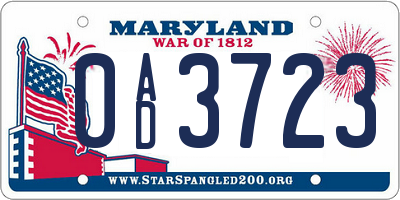 MD license plate 0AD3723