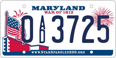 MD license plate 0AD3725