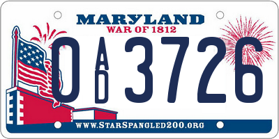MD license plate 0AD3726