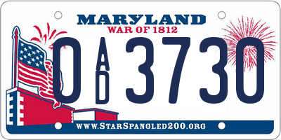 MD license plate 0AD3730