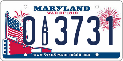 MD license plate 0AD3731