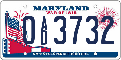 MD license plate 0AD3732