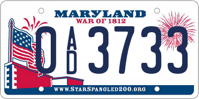 MD license plate 0AD3733
