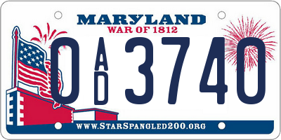 MD license plate 0AD3740