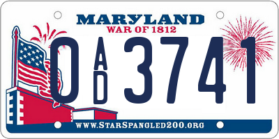 MD license plate 0AD3741