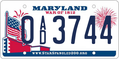 MD license plate 0AD3744