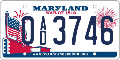 MD license plate 0AD3746