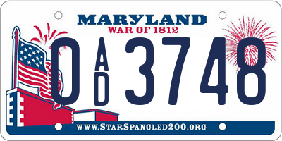 MD license plate 0AD3748