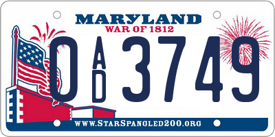 MD license plate 0AD3749