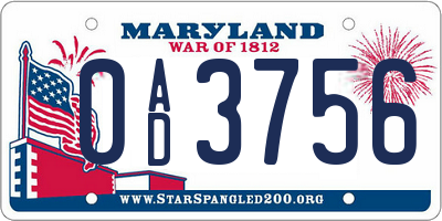 MD license plate 0AD3756