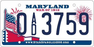 MD license plate 0AD3759