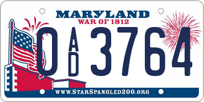 MD license plate 0AD3764