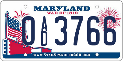MD license plate 0AD3766
