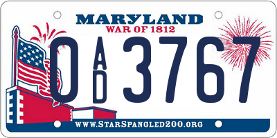 MD license plate 0AD3767