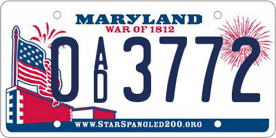 MD license plate 0AD3772