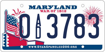 MD license plate 0AD3783