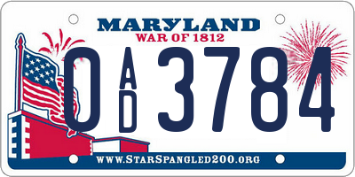 MD license plate 0AD3784