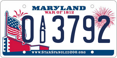MD license plate 0AD3792