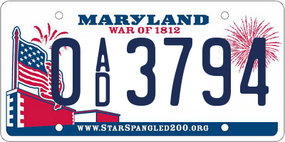 MD license plate 0AD3794