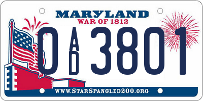MD license plate 0AD3801