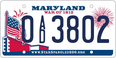 MD license plate 0AD3802