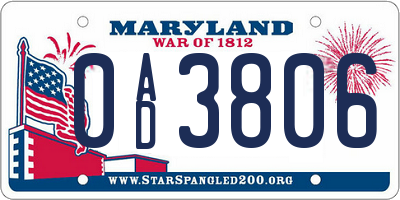 MD license plate 0AD3806