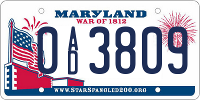 MD license plate 0AD3809