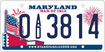 MD license plate 0AD3814
