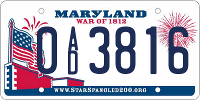 MD license plate 0AD3816