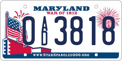 MD license plate 0AD3818