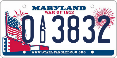 MD license plate 0AD3832