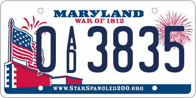 MD license plate 0AD3835