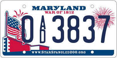 MD license plate 0AD3837