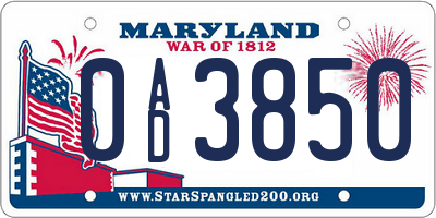 MD license plate 0AD3850