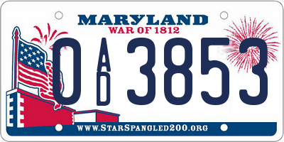 MD license plate 0AD3853