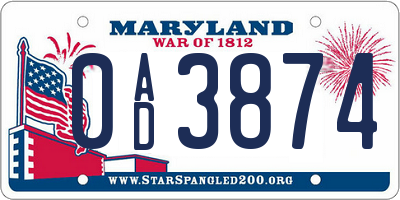 MD license plate 0AD3874
