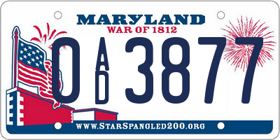 MD license plate 0AD3877