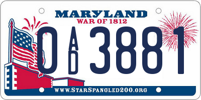 MD license plate 0AD3881