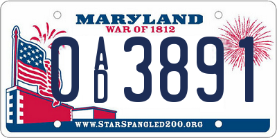 MD license plate 0AD3891