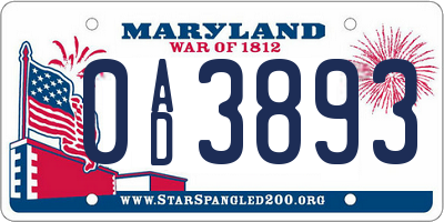 MD license plate 0AD3893