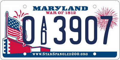 MD license plate 0AD3907